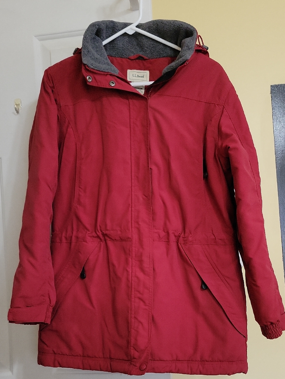 Women's L.L Bean Red Coat Jacket Small Flannel Zip Button Hoodie EUC